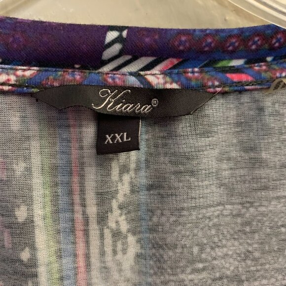 Kiara Stretchy Top Tunic Scarf Multi Color Print Embellished Rhinestones. XXL - Picture 3 of 7